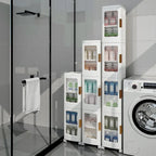 Mobile con contenitori salvaspazio da bagno a 4 ripiani in plastica, sottile e stretto, con ruote, per piccoli spazi