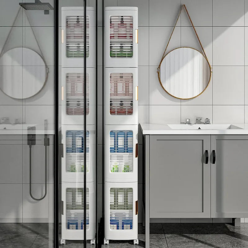 Mobile con contenitori salvaspazio da bagno a 4 ripiani in plastica, sottile e stretto, con ruote, per piccoli spazi