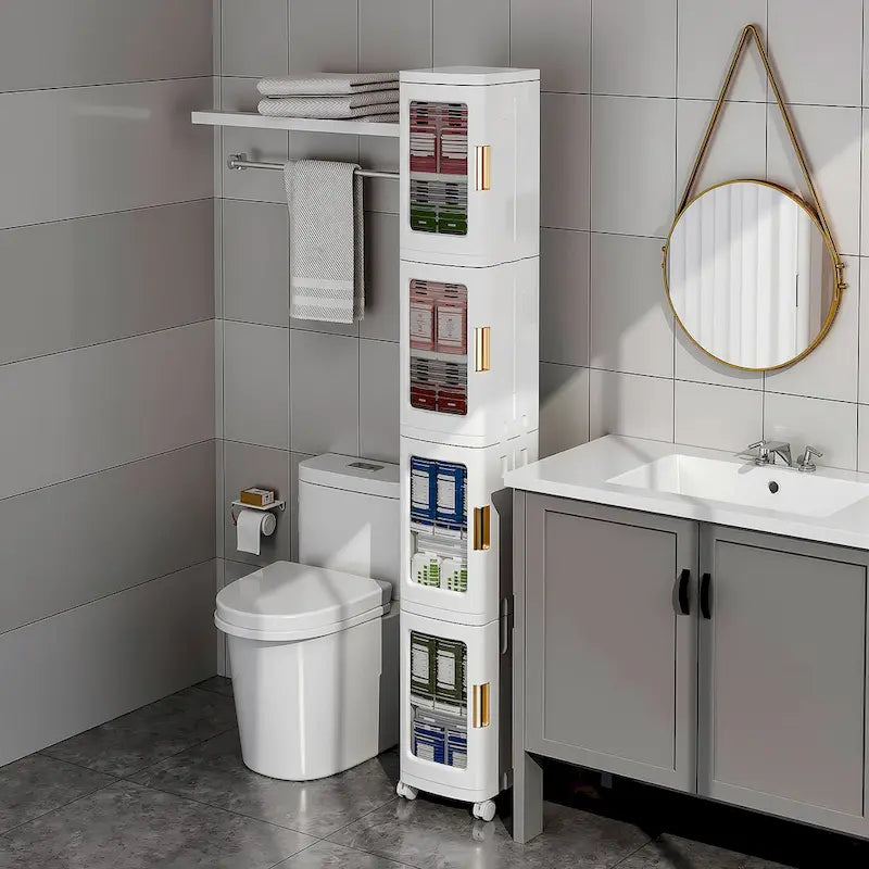 Mobile con contenitori salvaspazio da bagno a 4 ripiani in plastica, sottile e stretto, con ruote, per piccoli spazi