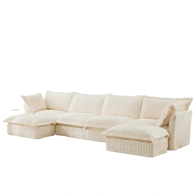 156.6 Divano Sezionale a U a 4 Posti in Velluto a Coste con Rivestimento Sfoderabile, Seduta Profonda e Dettagli con Bordatura Francese