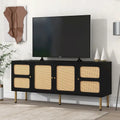 Mobile porta TV/consolle con mobiletto contenitore in legno e rattan, stile rustico bohémien - 16,90 x 64,90 x 28,30
