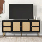Mobile porta TV/consolle con mobiletto contenitore in legno e rattan, stile rustico bohémien - 16,90 x 64,90 x 28,30