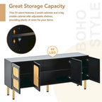 Mobile porta TV/consolle con mobiletto contenitore in legno e rattan, stile rustico bohémien - 16,90 x 64,90 x 28,30