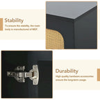 Mobile porta TV/consolle con mobiletto contenitore in legno e rattan, stile rustico bohémien - 16,90 x 64,90 x 28,30