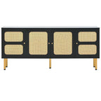 Mobile porta TV/consolle con mobiletto contenitore in legno e rattan, stile rustico bohémien - 16,90 x 64,90 x 28,30