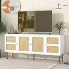 Mobile porta TV/consolle con mobiletto contenitore in legno e rattan, stile rustico bohémien - 16,90 x 64,90 x 28,30