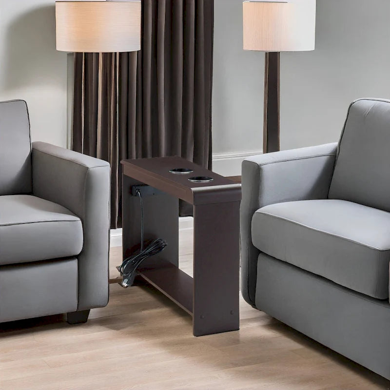 Tavolino stretto con stazione di ricarica - Comodino con contenitore, 2 prese di corrente e 2 porte USB