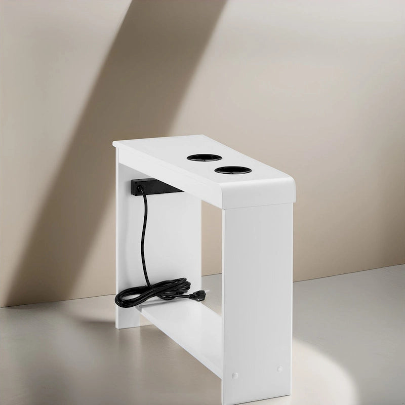 Tavolino stretto con stazione di ricarica - Comodino con contenitore, 2 prese di corrente e 2 porte USB