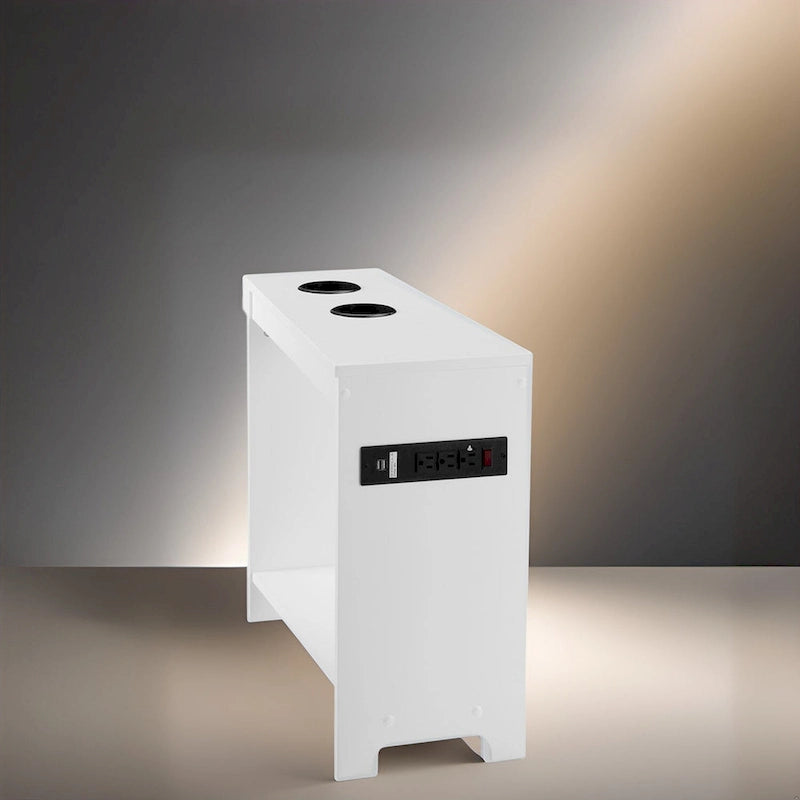 Tavolino stretto con stazione di ricarica - Comodino con contenitore, 2 prese di corrente e 2 porte USB