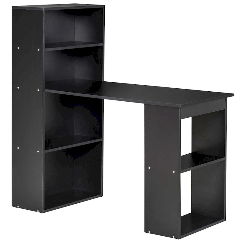 Scrivania moderna e compatta per computer con scaffali a 6 ripiani, postazione di lavoro con libreria per l'home office