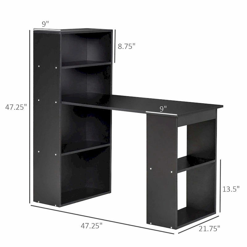 Scrivania moderna e compatta per computer con scaffali a 6 ripiani, postazione di lavoro con libreria per l'home office