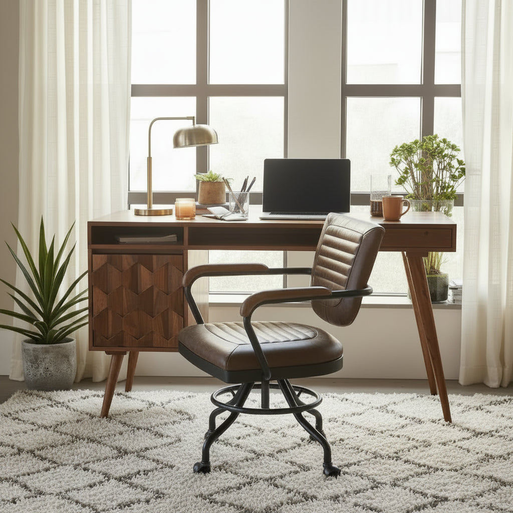 Aurelle Home Rustic Vintage Soft Brown Leather Desk Chair