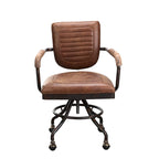 Sedia da scrivania rustica vintage in morbida pelle marrone