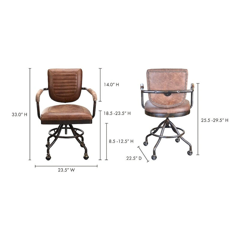 Sedia da scrivania rustica vintage in morbida pelle marrone