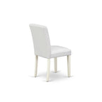 Tavolo da pranzo - Tavolo rotondo da cucina e sedie Parson in similpelle bianca, bianco lino (Opzioni)