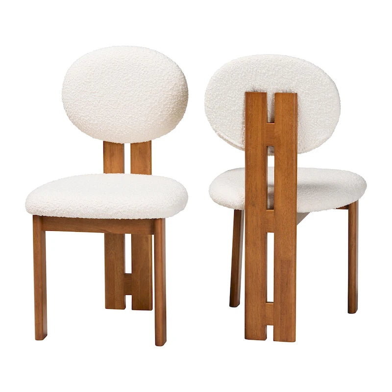 Sedia da pranzo Kacela in tessuto Bouclé e legno, stile Japandi moderno