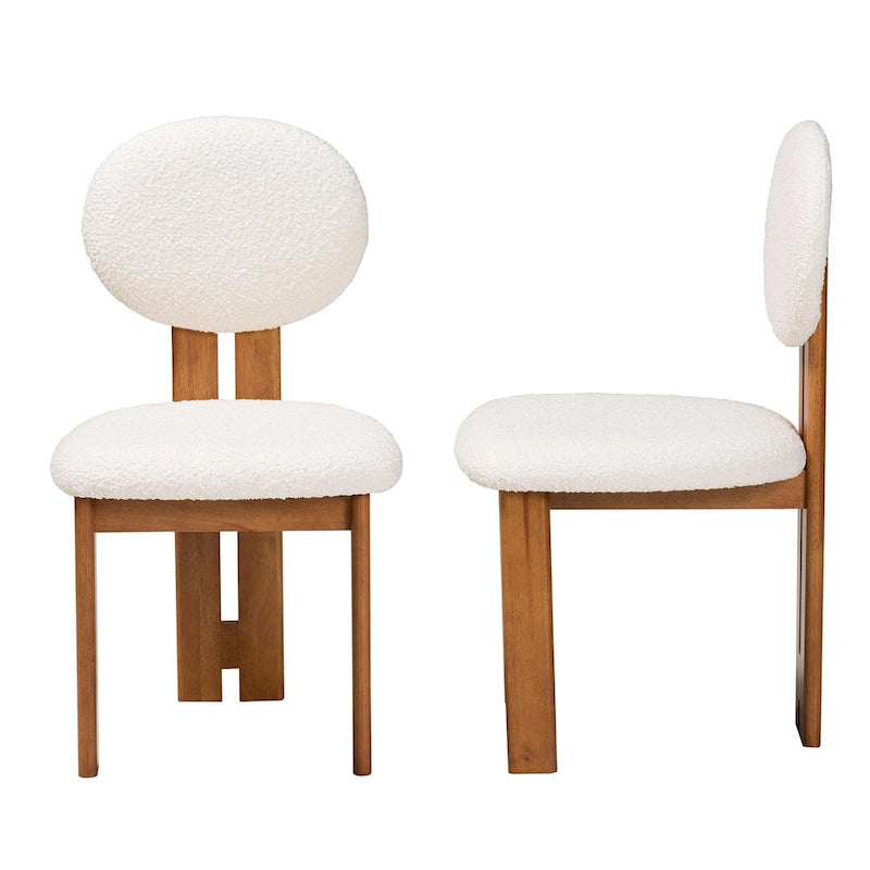Sedia da pranzo Kacela in tessuto Bouclé e legno, stile Japandi moderno