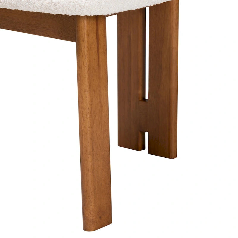 Sedia da pranzo Kacela in tessuto Bouclé e legno, stile Japandi moderno