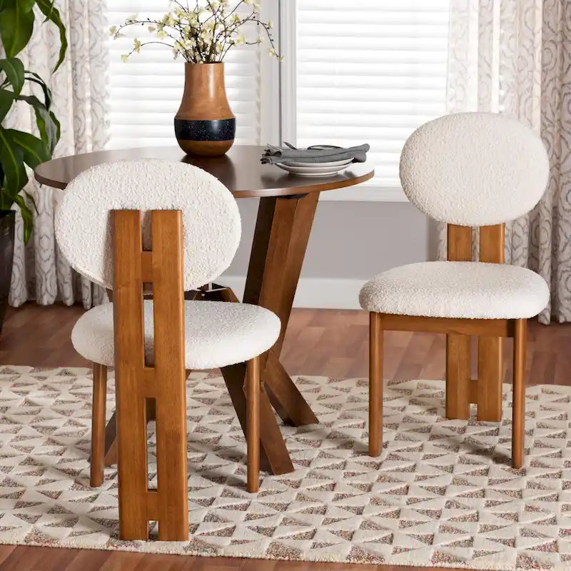 Sedia da pranzo Kacela in tessuto Bouclé e legno, stile Japandi moderno
