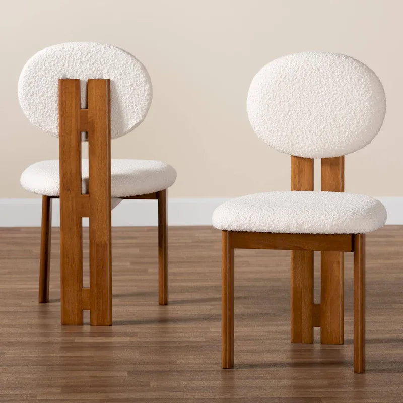 Sedia da pranzo Kacela in tessuto Bouclé e legno, stile Japandi moderno