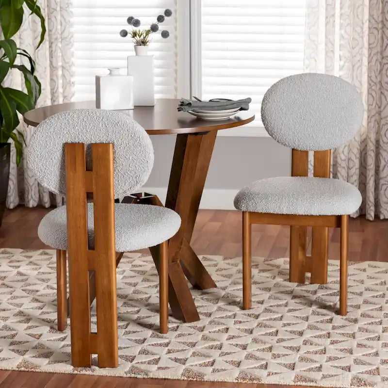 Sedia da pranzo Kacela in tessuto Bouclé e legno, stile Japandi moderno