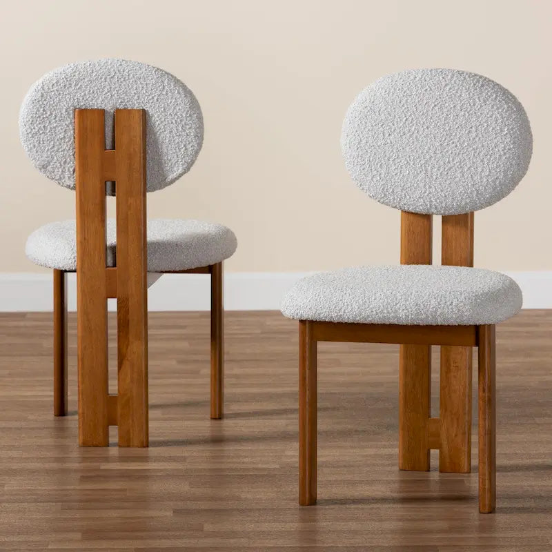 Sedia da pranzo Kacela in tessuto Bouclé e legno, stile Japandi moderno