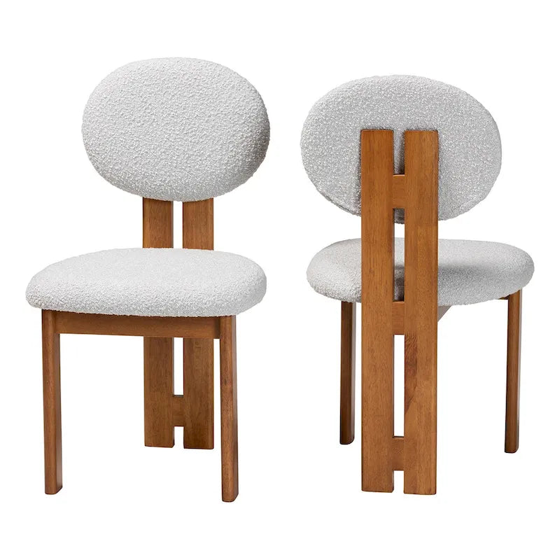 Sedia da pranzo Kacela in tessuto Bouclé e legno, stile Japandi moderno