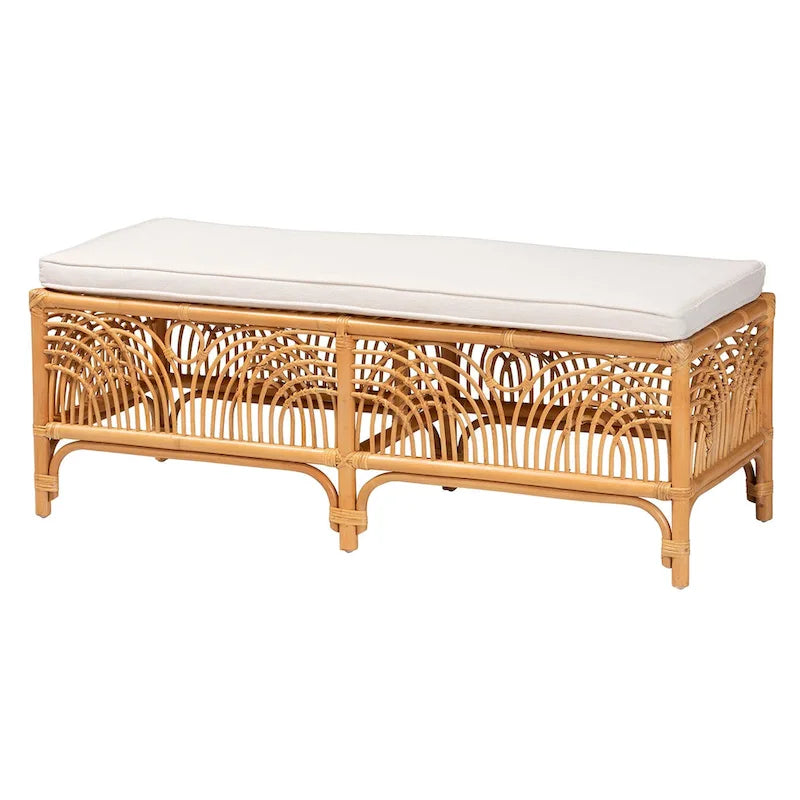 Panca in Rattan Marrone Naturale Moderna Bohemien Materra