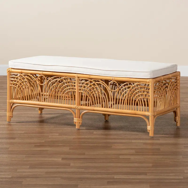 Panca in Rattan Marrone Naturale Moderna Bohemien Materra