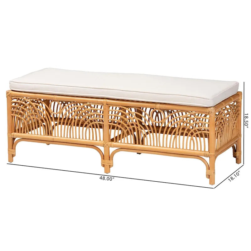 Panca in Rattan Marrone Naturale Moderna Bohemien Materra