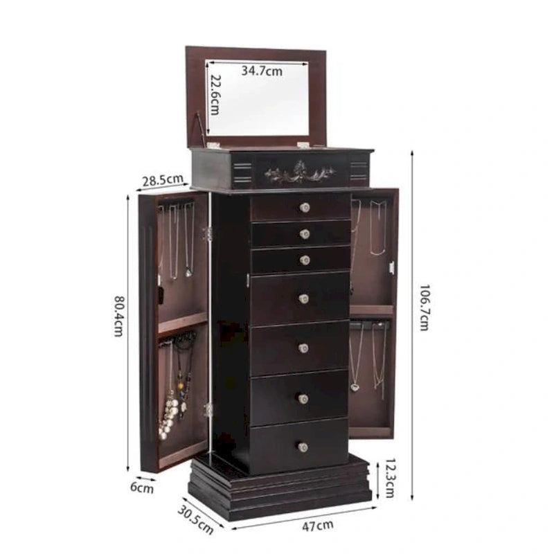 Elegante Armadio Portagioie con Specchio e Ganci per Collane - 18,5 x 12 x 42