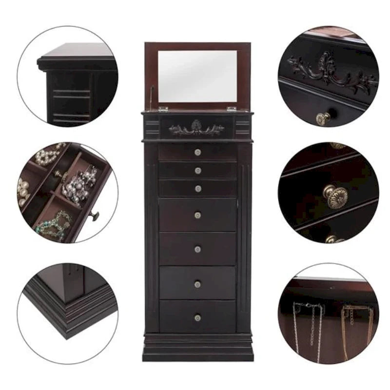 Elegante Armadio Portagioie con Specchio e Ganci per Collane - 18,5 x 12 x 42