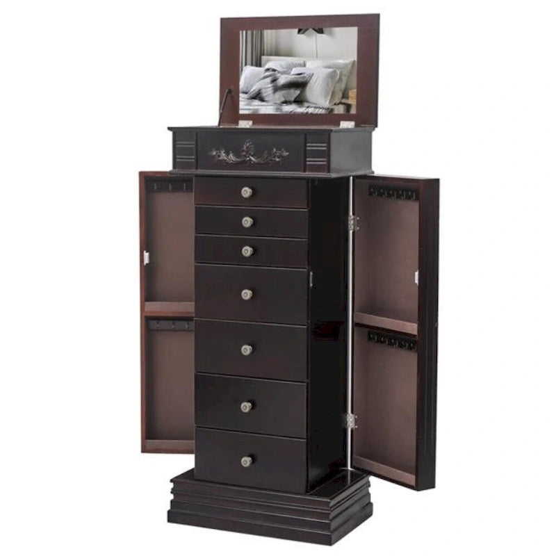 Elegante Armadio Portagioie con Specchio e Ganci per Collane - 18,5 x 12 x 42