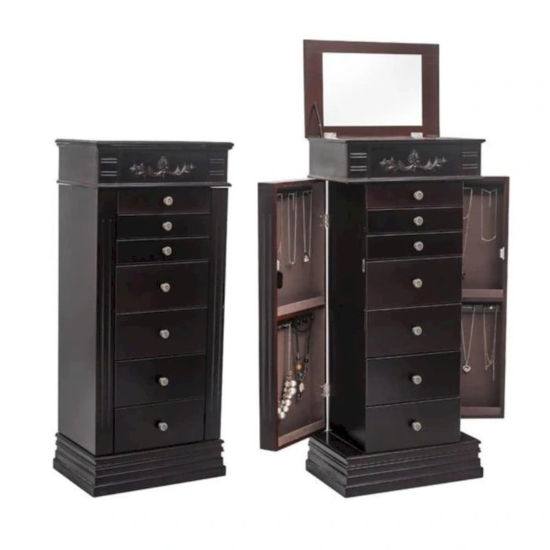 Elegante Armadio Portagioie con Specchio e Ganci per Collane - 18,5 x 12 x 42