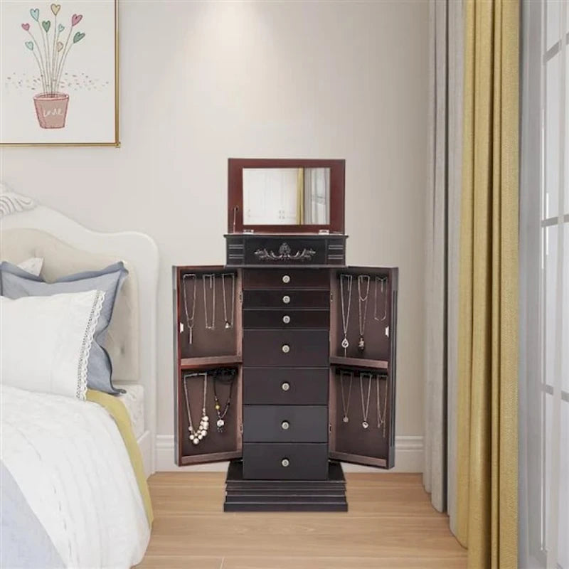 Elegante Armadio Portagioie con Specchio e Ganci per Collane - 18,5 x 12 x 42