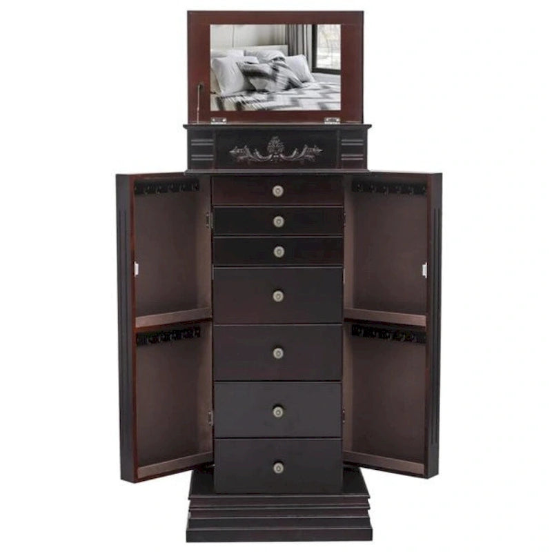 Elegante Armadio Portagioie con Specchio e Ganci per Collane - 18,5 x 12 x 42