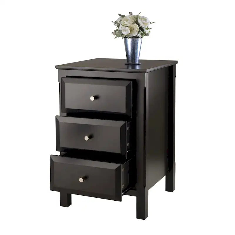 Comodino Nero in Legno con 3 Spaziosi Cassetti - 15.75L x 15.75P x 23.63A