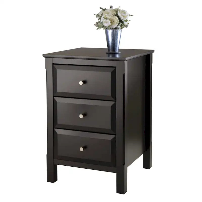 Comodino Nero in Legno con 3 Spaziosi Cassetti - 15.75L x 15.75P x 23.63A