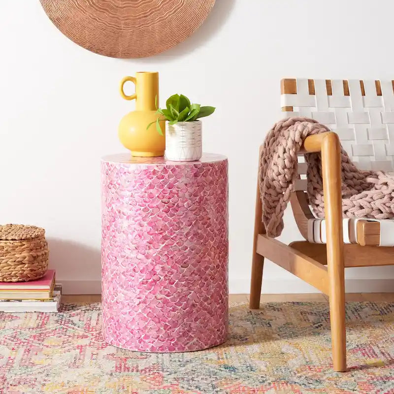 SAFAVIEH Rilla Dark Pink Round Accent Table - 13.8 W x 13.8 L x 19.7 H - 14Wx14Dx20H