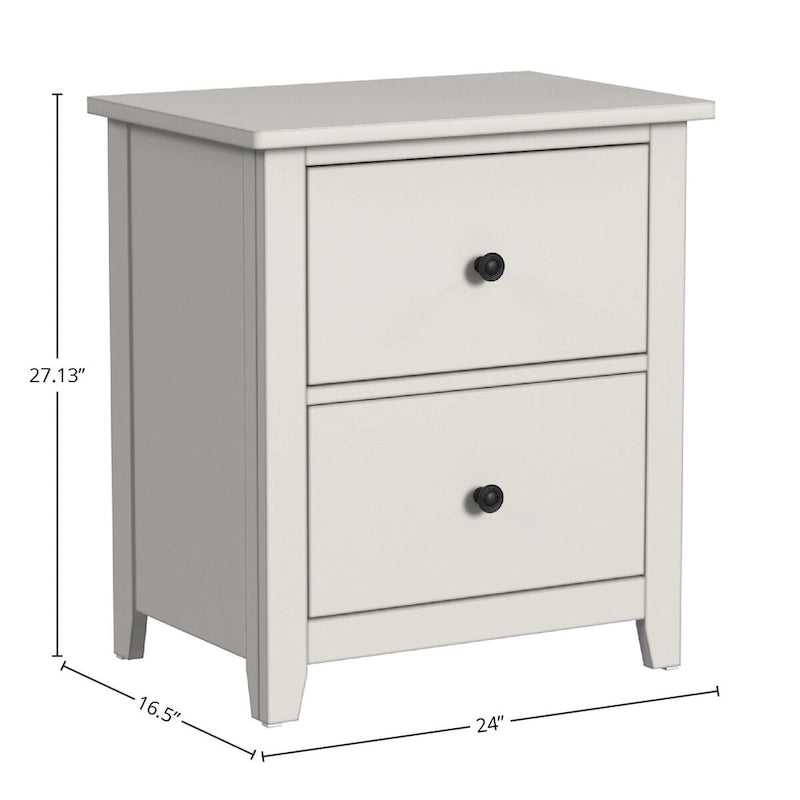 Comodino Lodge in legno a 2 cassetti stile rustico, finitura crema