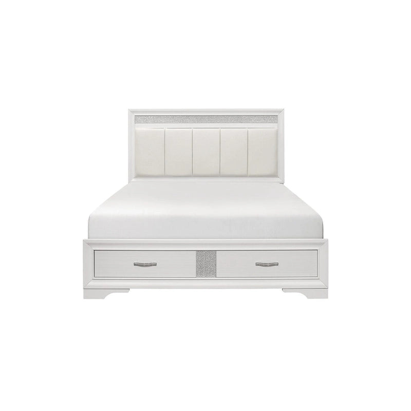 Letto a piattaforma imbottito in ecopelle moderna con contenitore Beatrice White