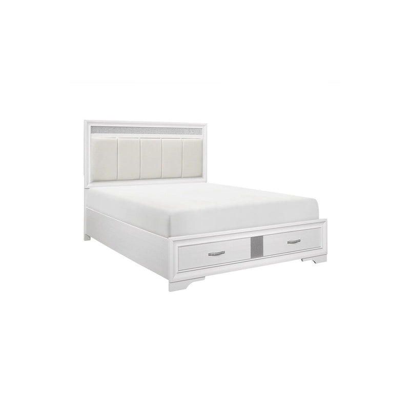Letto a piattaforma imbottito in ecopelle moderna con contenitore Beatrice White