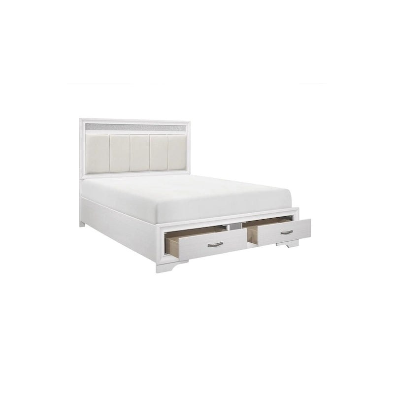Letto a piattaforma imbottito in ecopelle moderna con contenitore Beatrice White