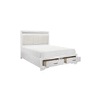 Letto a piattaforma imbottito in ecopelle moderna con contenitore Beatrice White
