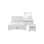 Letto a piattaforma imbottito in ecopelle moderna con contenitore Beatrice White