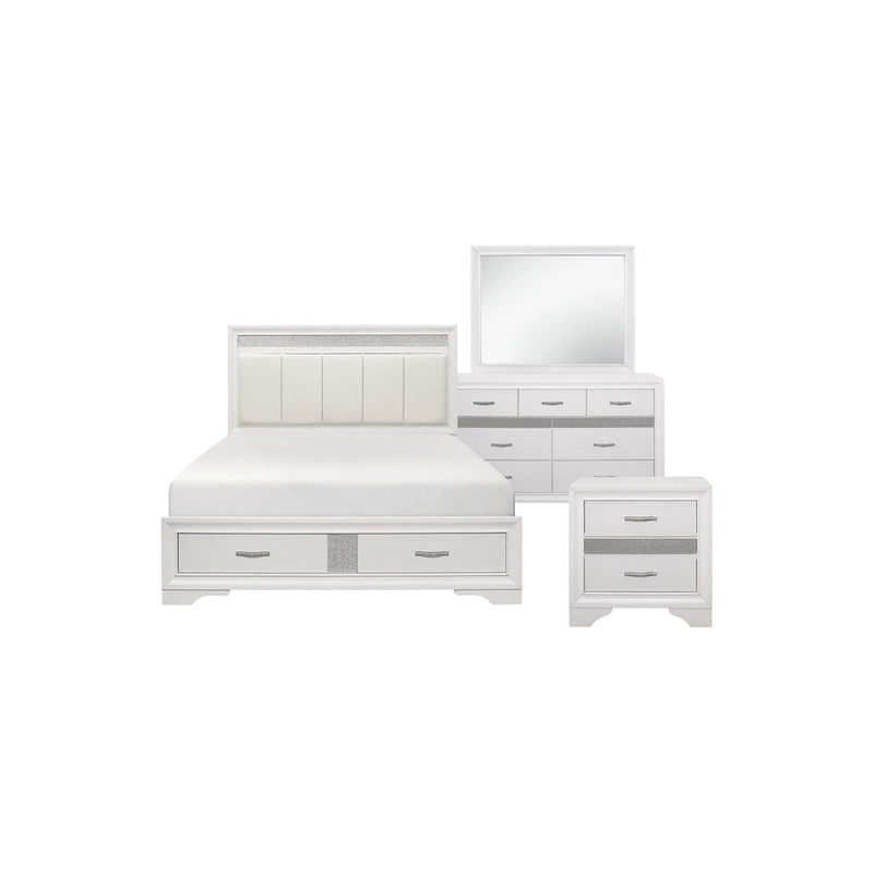 Letto a piattaforma imbottito in ecopelle moderna con contenitore Beatrice White