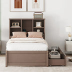 Struttura letto moderna matrimoniale (twin) con porta USB integrata nella testiera a libreria e 2 cassetti, per camera da letto, soggiorno