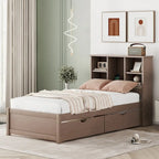 Struttura letto moderna matrimoniale (twin) con porta USB integrata nella testiera a libreria e 2 cassetti, per camera da letto, soggiorno