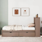 Struttura letto moderna matrimoniale (twin) con porta USB integrata nella testiera a libreria e 2 cassetti, per camera da letto, soggiorno