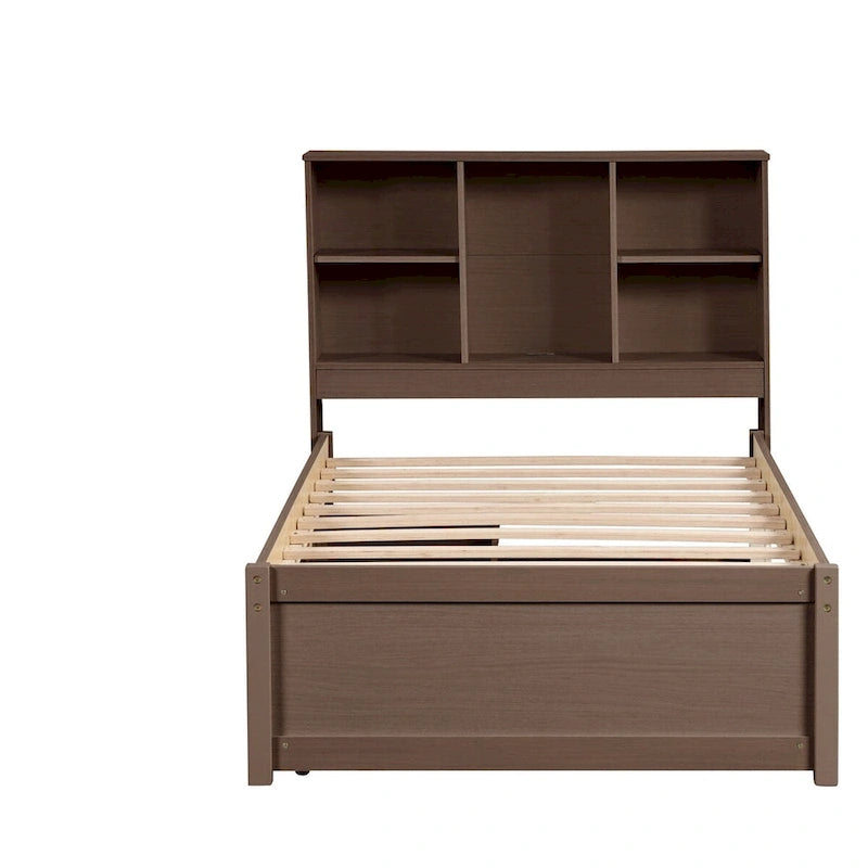 Struttura letto moderna matrimoniale (twin) con porta USB integrata nella testiera a libreria e 2 cassetti, per camera da letto, soggiorno
